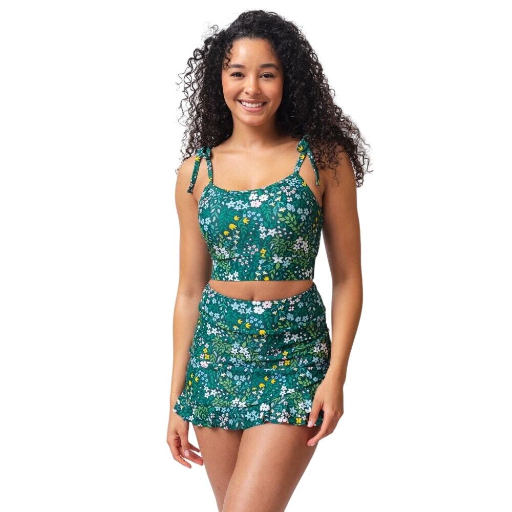 Lime Ricki Women's Cottage Floral Swim Skirt Green Medium NWT Compression